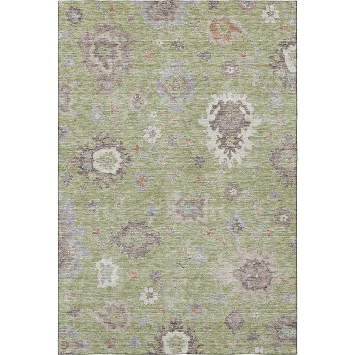 10' X 14' Floral Medallion Washable Area Rug With UV Protection - Artichoke Green