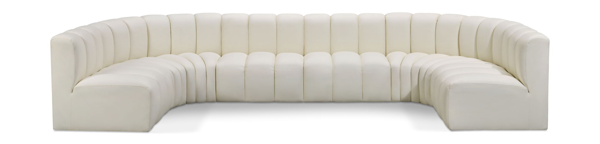 Faux leather U-shaped sectional sofa by Meridian Furniture, with plush cushions and modern design, perfect for living room seating.