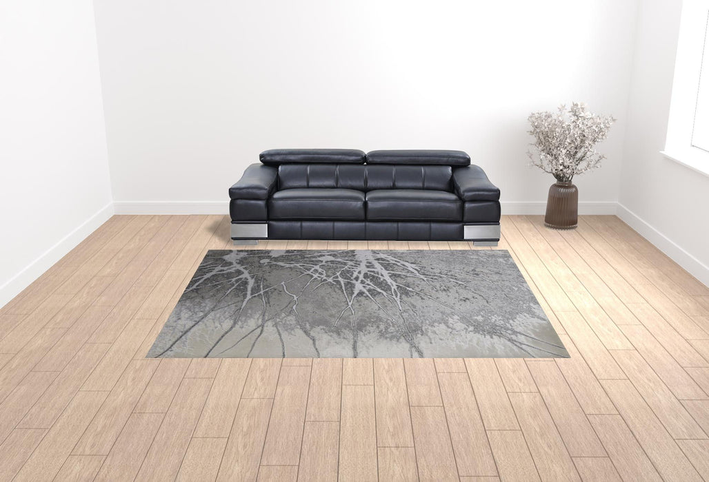 9' x 12' Abstract Power Loom Area Rug - Gray Silver And Ivory