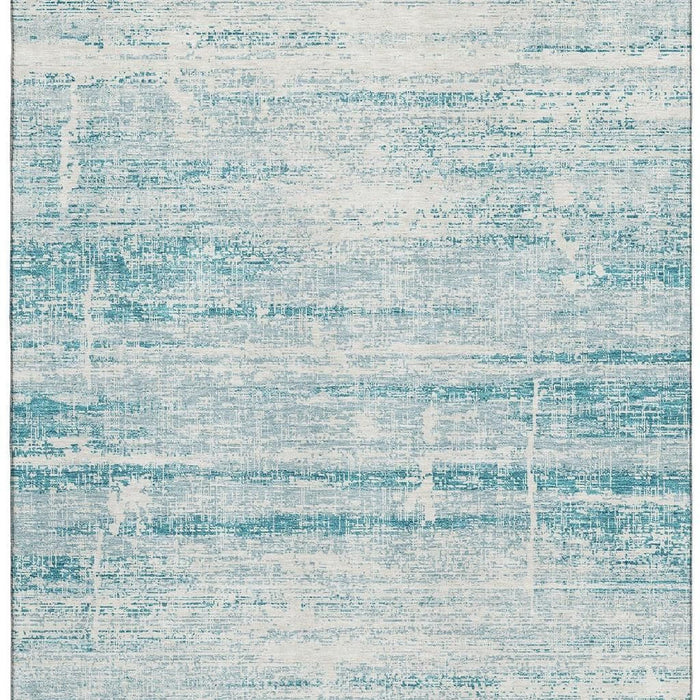 8' X 10' Abstract Washable Area Rug Polyester With UV Protection - Teal And Ivory