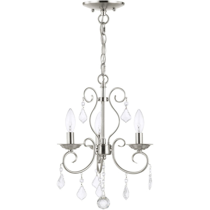 17'' Three-Light Dimmable Chandelier With Shades - Nickel / Pearl Silver