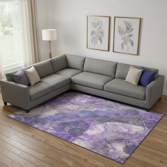 10' X 14' Floral Washable Area Rug With UV Protection (706199) - Lavender / Gray / Ivory