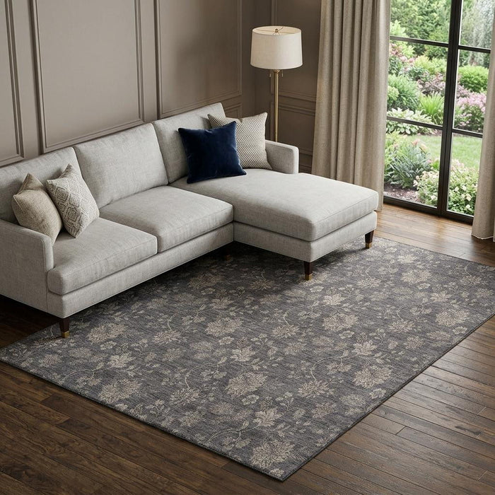 10' X 14' Floral Washable Area Rug With UV Protection (655950) - Taupe / Beige