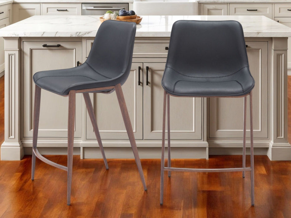 26" Faux Leather And Steel Counter Height Bar Chairs (Set of 2) - Black / Brown