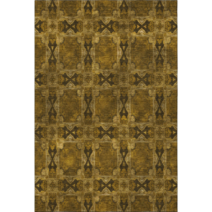 9' X 12' Floral Medallion Washable Area Rug With UV Protection (649473) - Chocolate / Gold