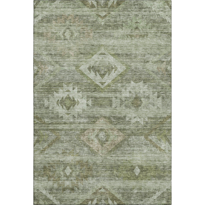 10' X 14' Southwestern Washable Area Rug With UV Protection - Olive Green And Ivory