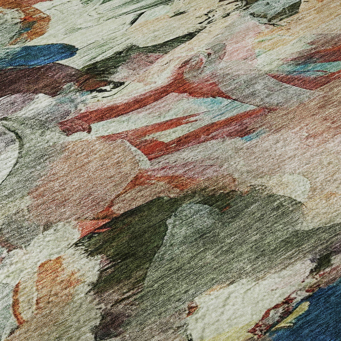 10' X 14' Abstract Washable Area Rug With UV Protection (683698) - Green / Orange / Teal
