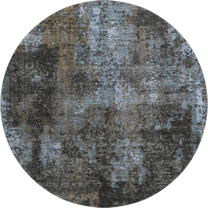 8' Copper Abstract Washable Round Rug With UV Protection - Graphite
