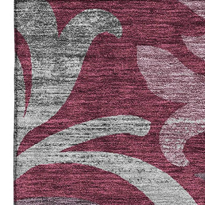 10' X 14' Floral Washable Area Rug With UV Protection - Burgundy