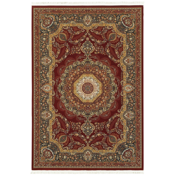 5' X 8' Medallion Area Rug With Fringe (574488) - Black / Red / Tan