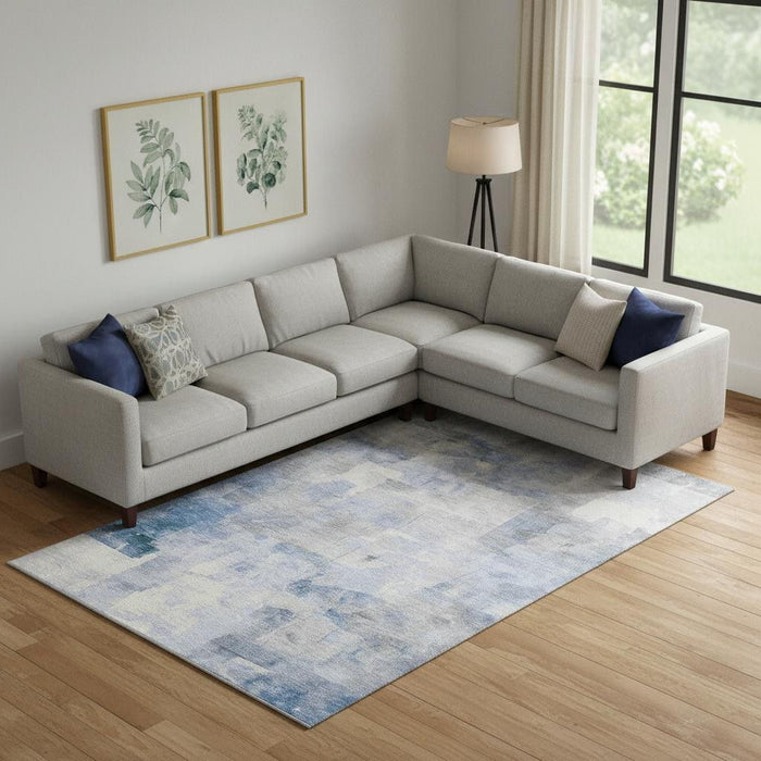 10' X 14' Abstract Washable Area Rug With UV Protection (697518) - Denim Blue / Gray / Silver