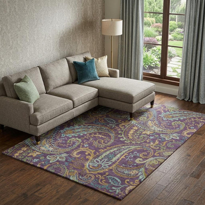 10' X 14' Paisley Washable Area Rug With UV Protection (647998) - Purple / Green / Blue
