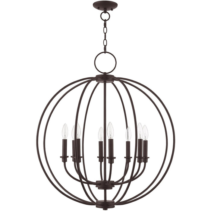 Eight Light Metal Dimmable Chandelier With Shades - Bronze