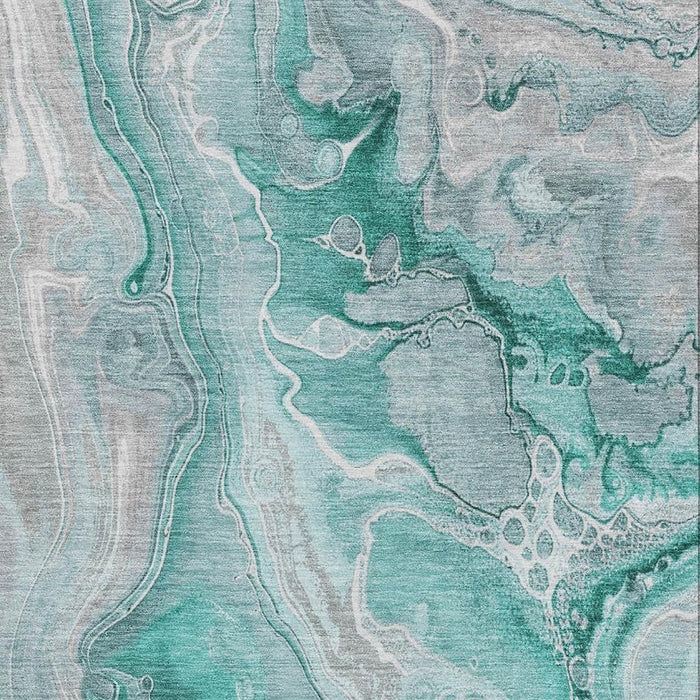 10' X 14' Abstract Washable Area Rug With UV Protection (697061) - Teal / Gray / Ivory