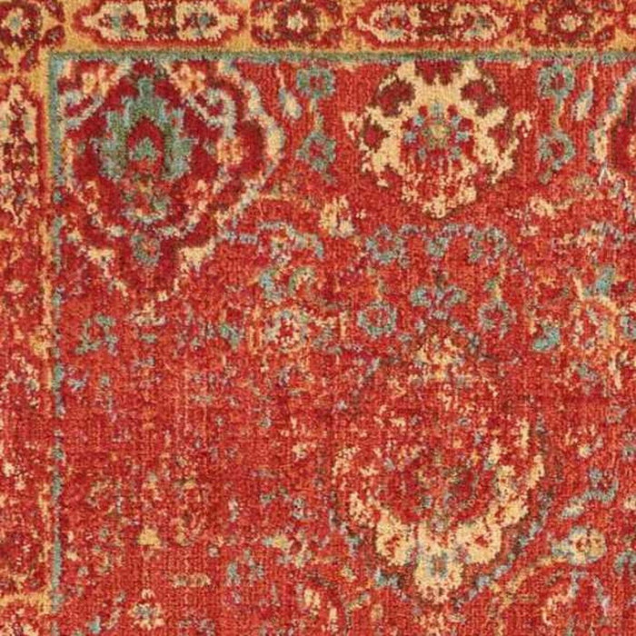 6' Floral Distressed Non Skid Runner Rug (552932) - Brick Red / Tan