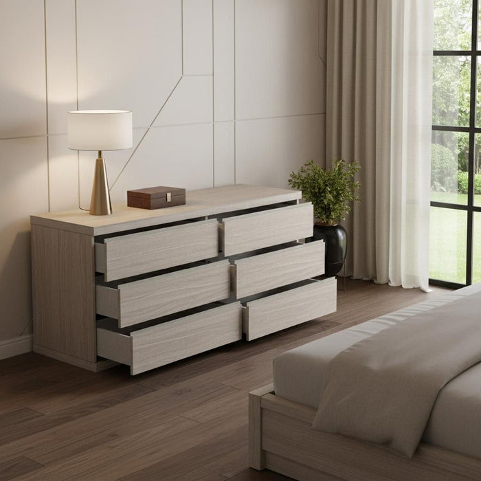 63" Wood Six Drawer Double Dresser - Beige
