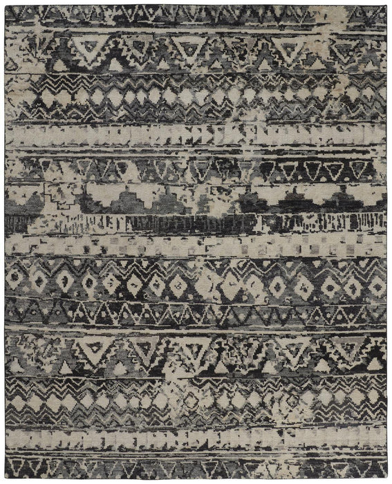 5' X 8' Wool Geometric Hand Knotted Area Rug (744133) - Ivory / Gray / Black