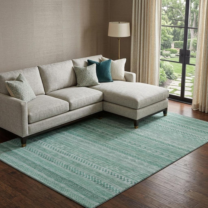 10' X 14' Striped Washable Area Rug With UV Protection (695222) - Turquoise / Teal