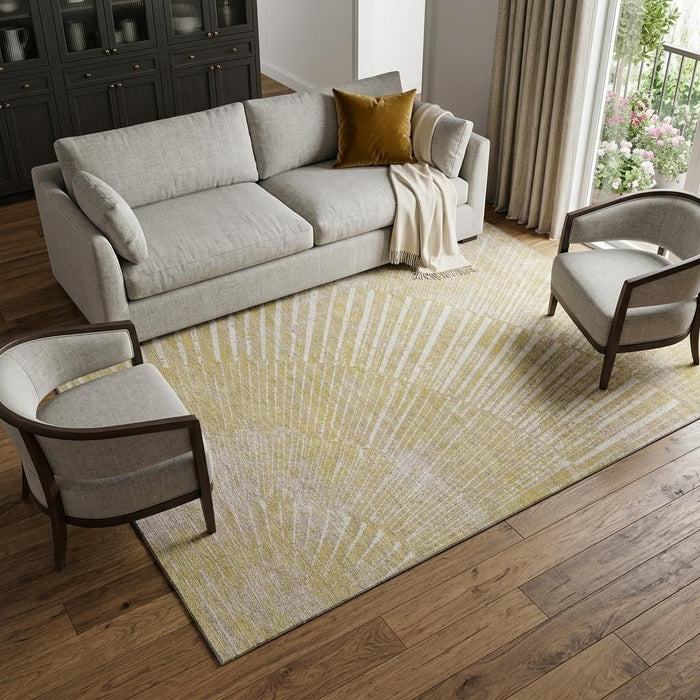 8' X 10' Geometric Washable Area Rug With UV Protection (648362) - Wheat / Beige