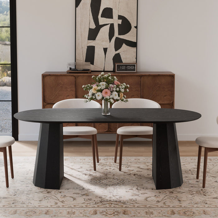 Wooden Double Pedestal Base Oval Dining Table - Black