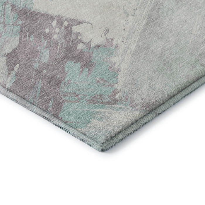 10' X 14' Abstract Washable Area Rug With UV Protection (694152) - Pale Aqua / Gray / Silver