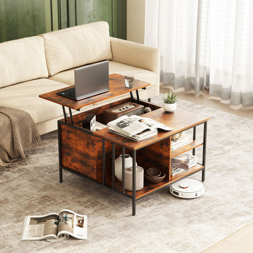 Giga black lift top coffee table with adjustable height and built-in storage, modern design for living room use