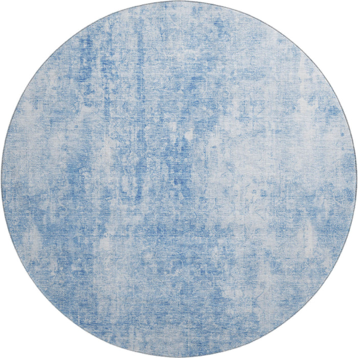 8' Abstract Washable Round Rug With UV Protection (654787) - Blue / Ivory