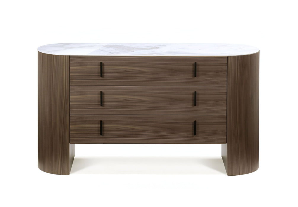 Marble Solid And Manufactured Wood Three Drawer Dresser - Walnut