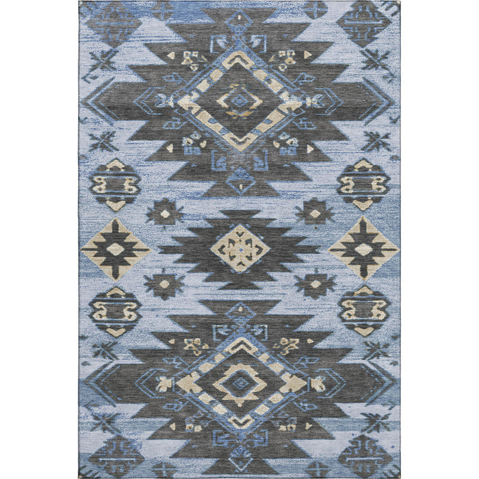 10' X 14' Tribal Washable Area Rug With UV Protection (708994) - Blue / Charcoal / Gray