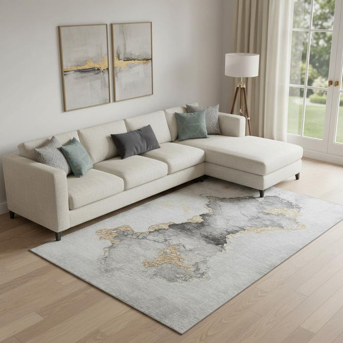 10' X 14' Abstract Washable Area Rug With UV Protection (701563) - Gray / Gold / Silver