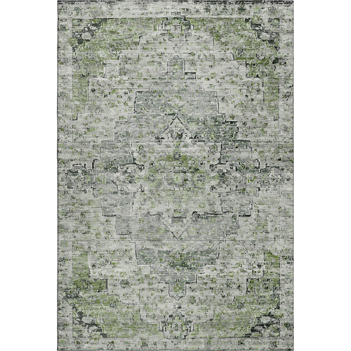 10' X 14' Floral Medallion Washable Area Rug With UV Protection (705077) - Artichoke Green / Gray