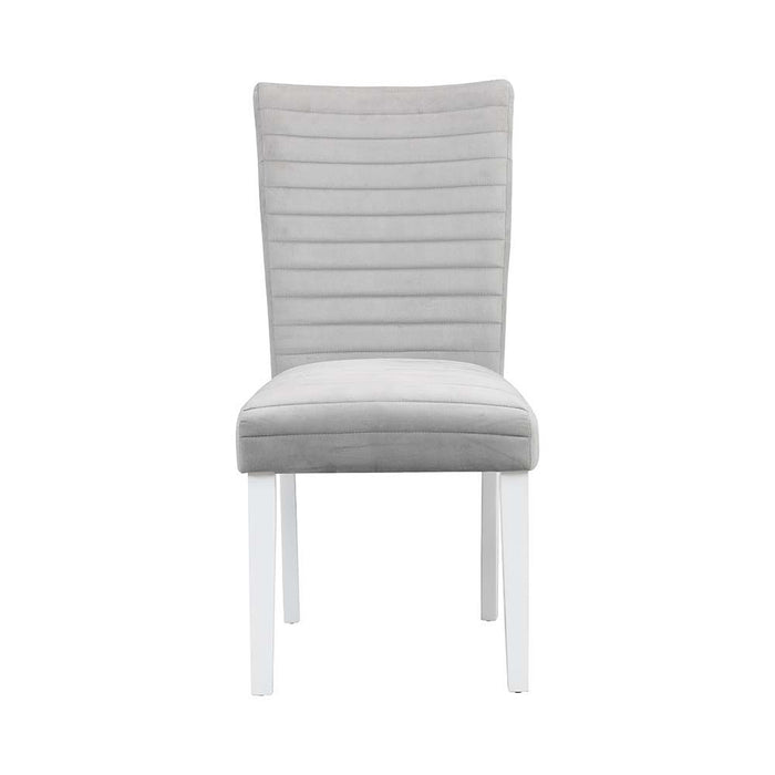 Elizaveta - Side Chair (Set of 2) - Gray Velvet, Faux Crystal Diamonds &White High Gloss Finish