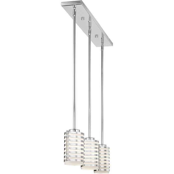 Three Light Metal Dimmable Chandelier With Shades - Silver / Opal