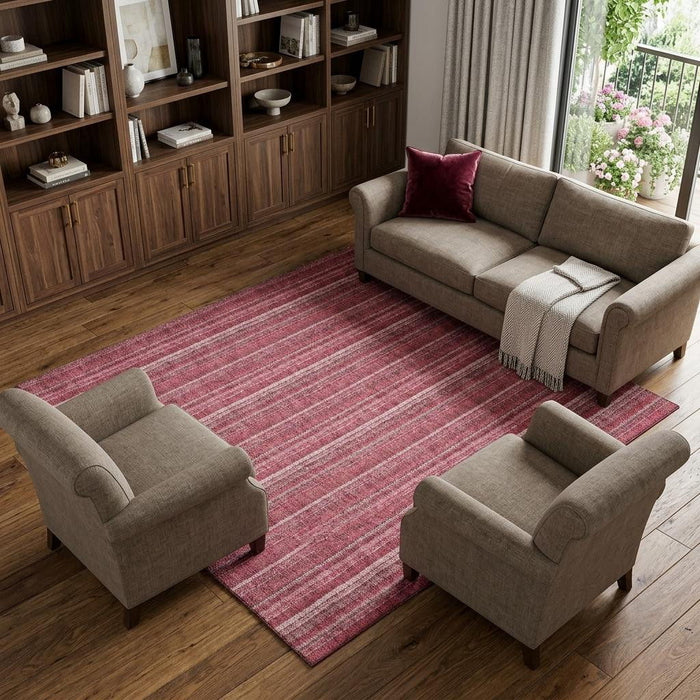 10' X 14' Striped Washable Area Rug With UV Protection (677573) - Pink / Ivory
