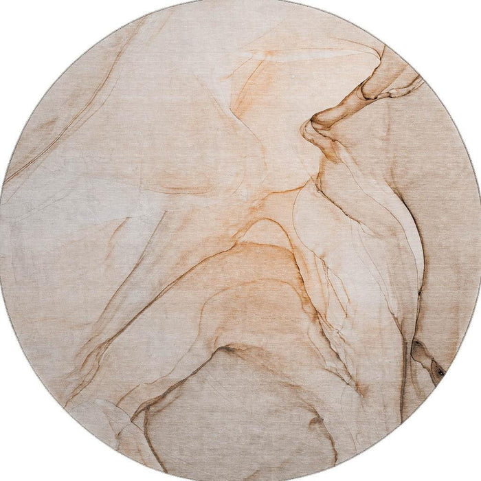 8' Abstract Washable Round Rug With UV Protection (646635) - Orange / Ivory