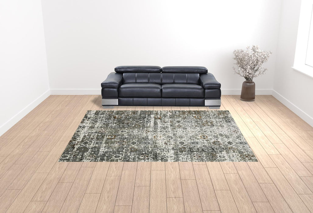 10' x 13' Oriental Power Loom Stain Resistant Area Rug - Ivory Gray Charcoal Rust Gold And Brown