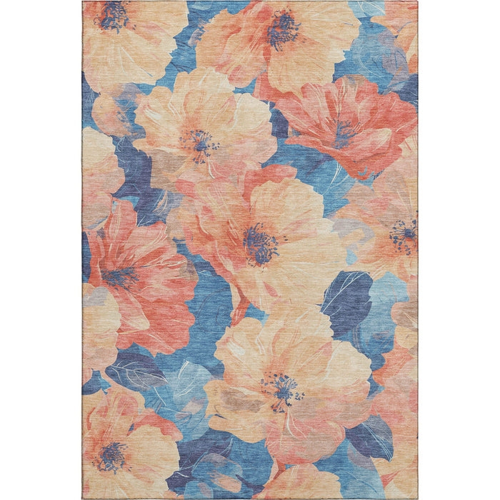 10' X 14' Floral Washable Area Rug With UV Protection (694328) - Peach / Blue