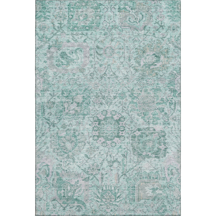10' X 14' Damask Washable Area Rug With UV Protection (684352) - Teal / Gray / Ivory