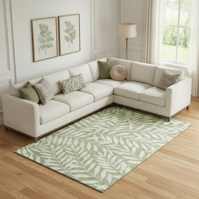 10' X 14' Floral Washable Area Rug With UV Protection (671456) - Green / Beige