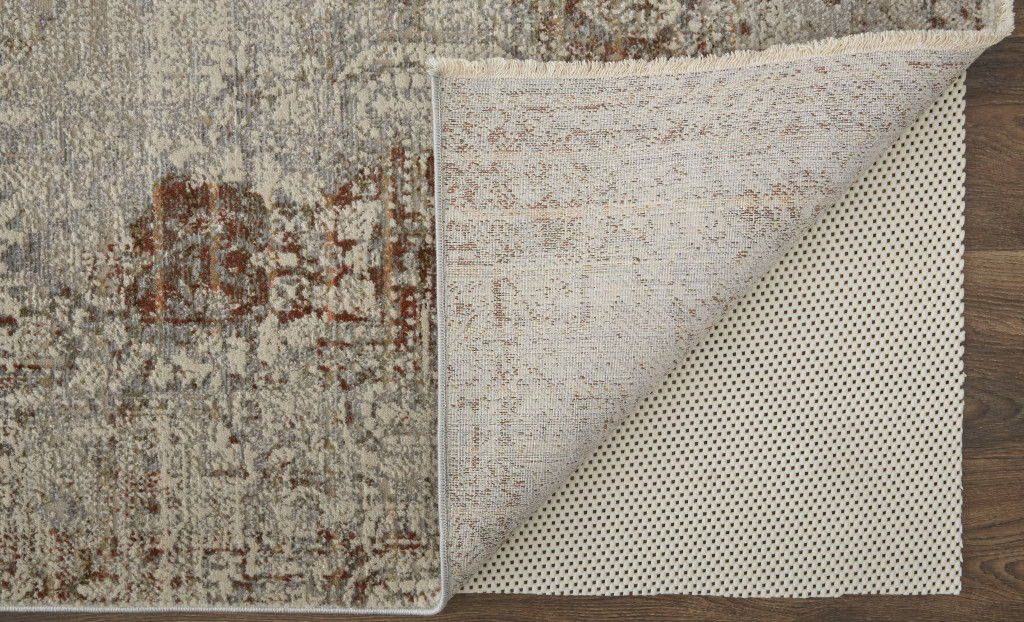 10' x 13' Floral Power Loom Distressed Area Rug With Fringe - Tan Ivory And Orange