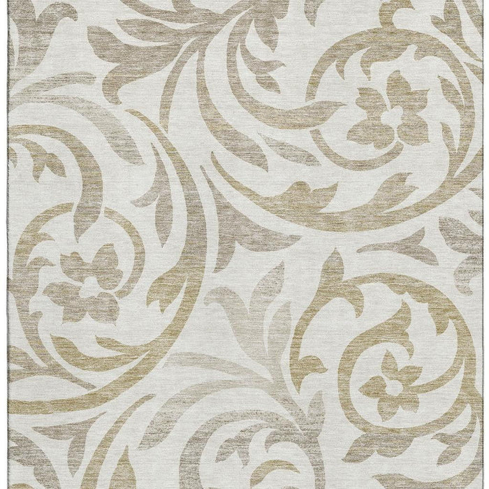 10' X 14' Floral Washable Area Rug With UV Protection - Ivory And Taupe