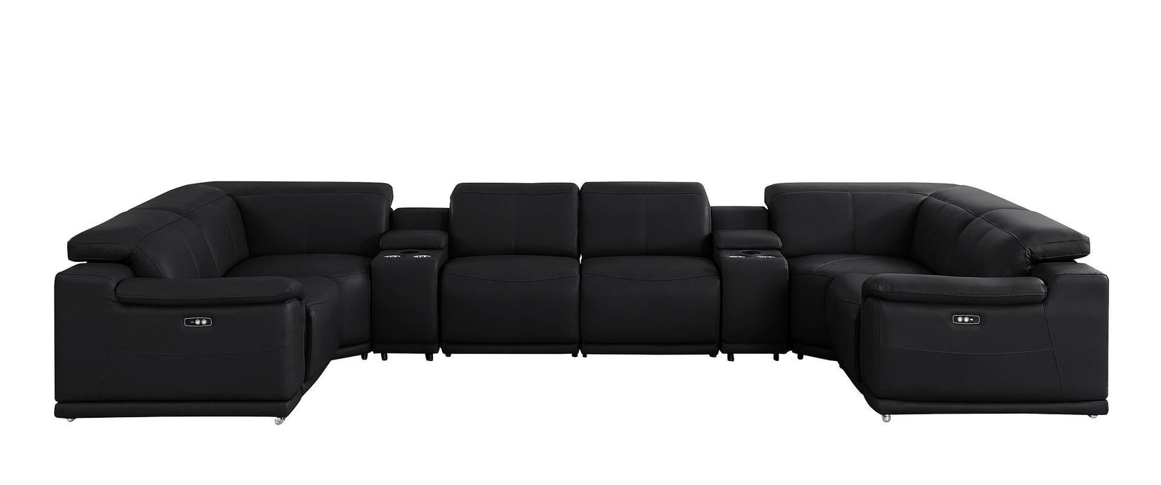 Leather Modular U Shaped Eight Piece Corner Sectional With Console - Black