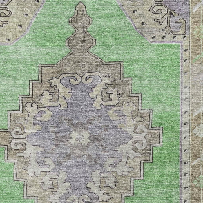10' X 14' Oriental Washable Area Rug With UV Protection (699466) - Lime Green / Lavender / Brown