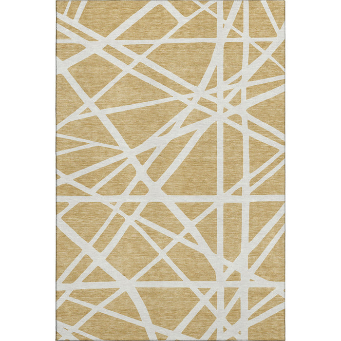 10' X 14' Geometric Washable Area Rug With UV Protection (681605) - Gold / Ivory
