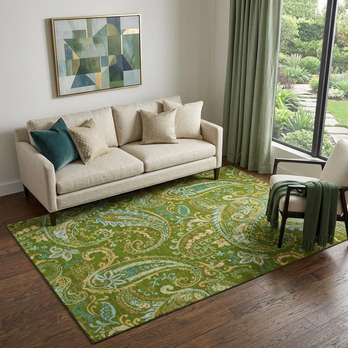 5' X 8' Paisley Washable Area Rug With UV Protection (647970) - Green / Blue