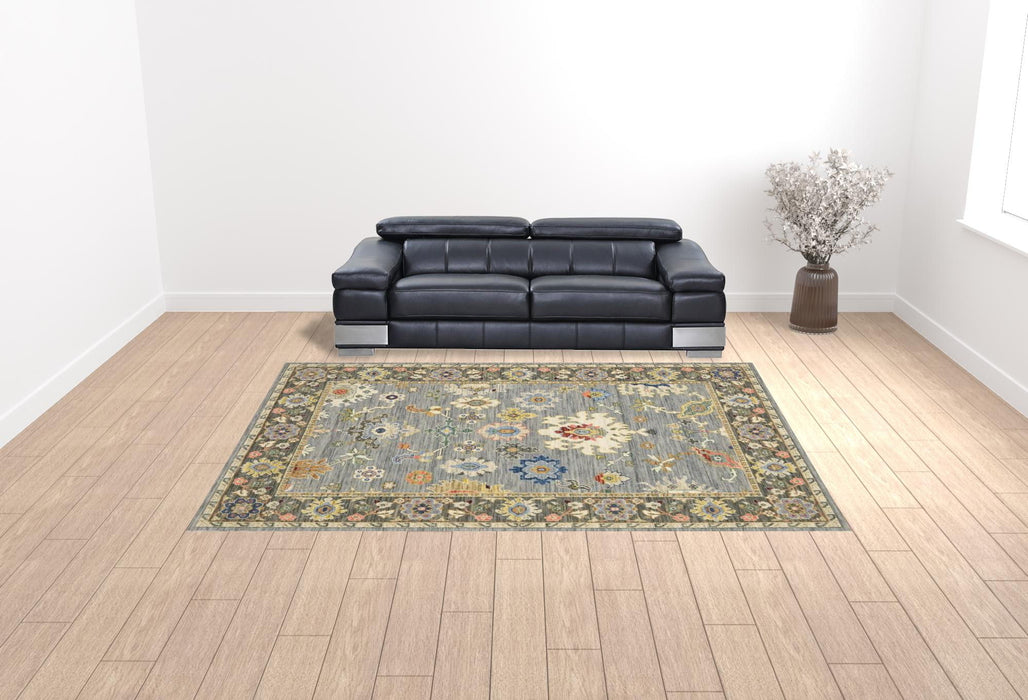 10' x 13' Oriental Power Loom Stain Resistant Area Rug With Fringe - Blue Gray Gold Green Pink Orange Ivory And Red