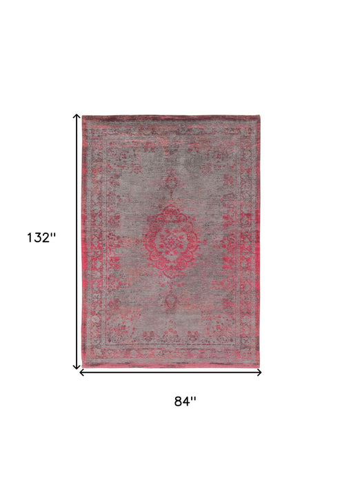 7' x 11' Medallion Non Skid Area Rug - Gray And Pink