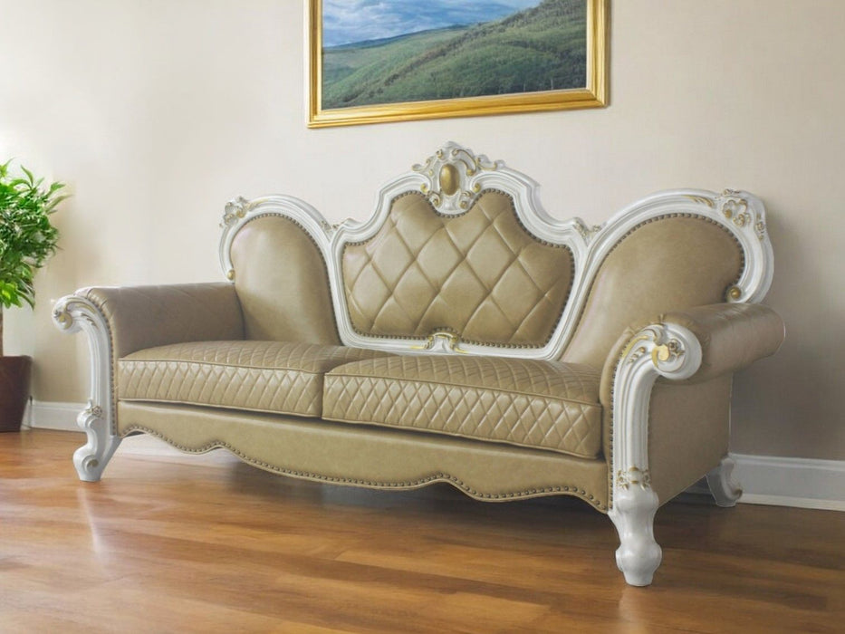 Faux Leather Sofa And Toss Pillows With Pearl Legs - Golden Brown