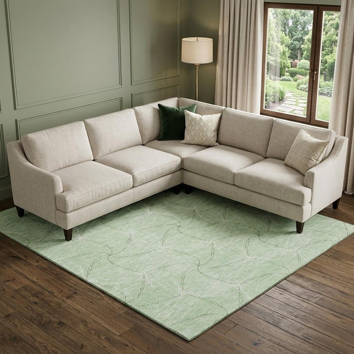 10' X 14' Geometric Washable Area Rug With UV Protection (676578) - Mint Green / Ivory