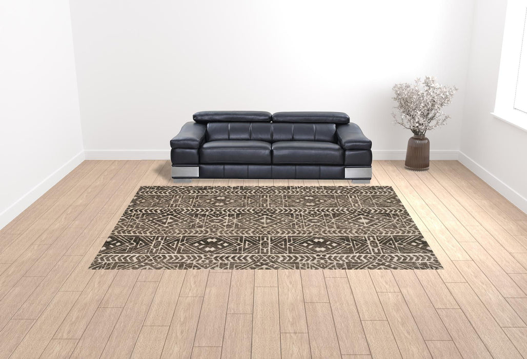10' x 13' Striped Stain Resistant Area Rug - Brown Taupe And Ivory